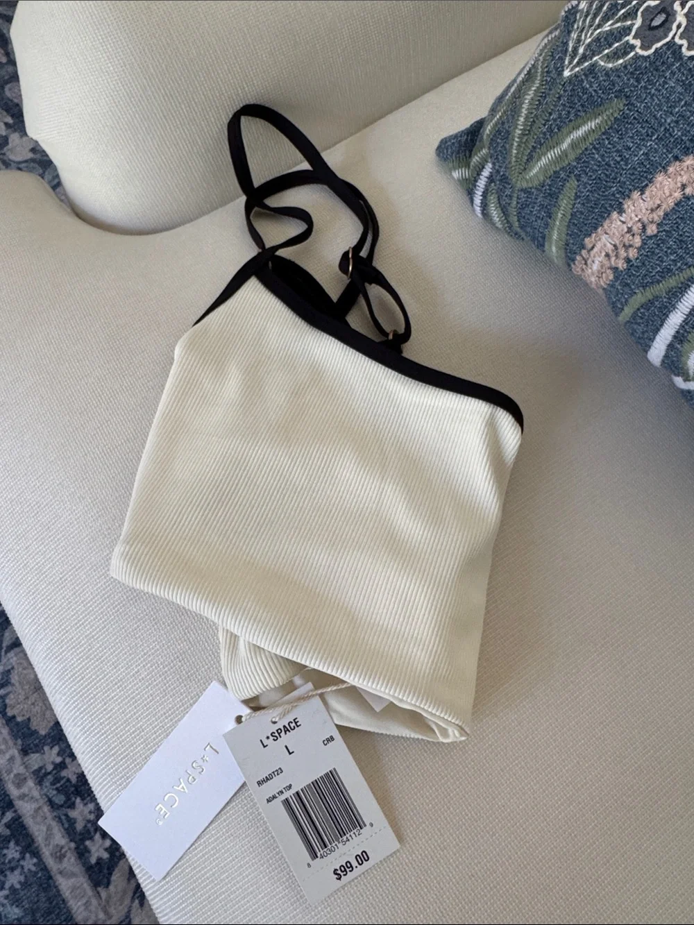 L*SPACE Adalyn Ribbed Bikini Top – Cream/Black – Size L – NWT